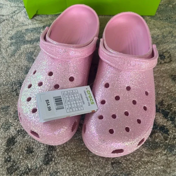 CROCS Pink Glitter Classic Clog size 13 NWT - Picture 3 of 5